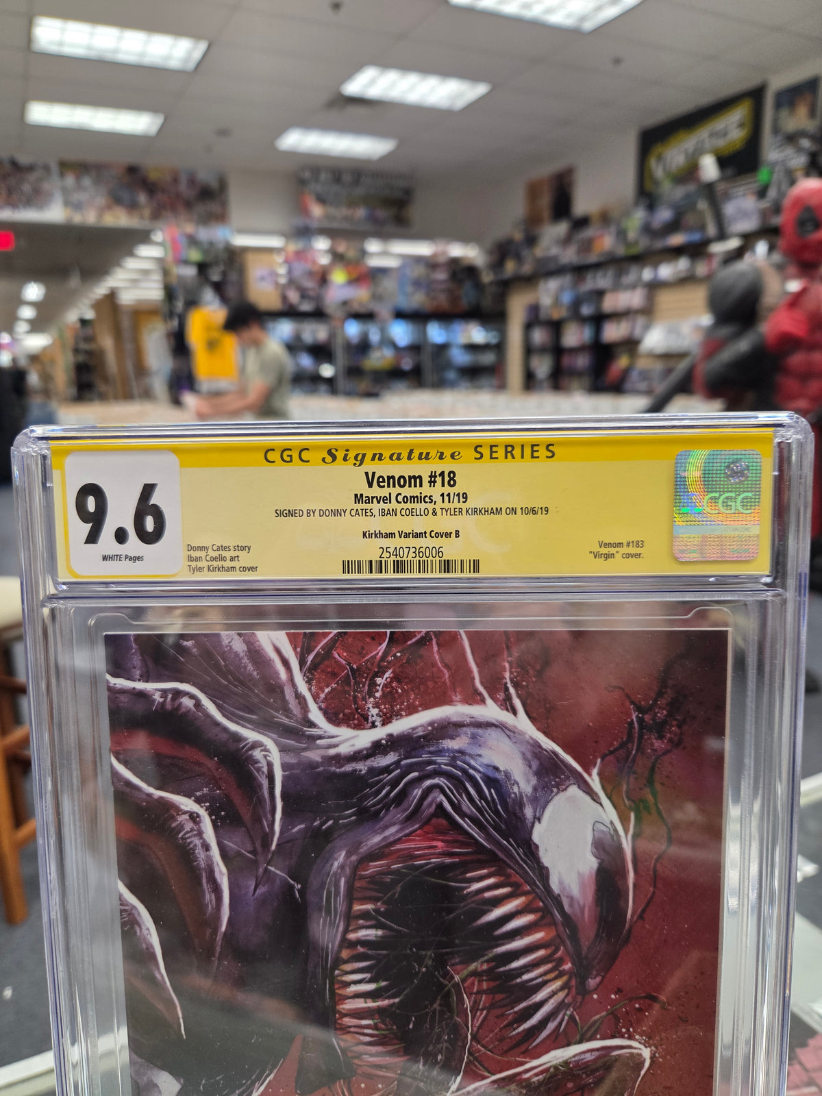 Venom #18 Tyler Kirkham Virgin Variant (CGC 9.6) X3 Signed by Tyler Kirkham, Donny Cates & Iban Coello