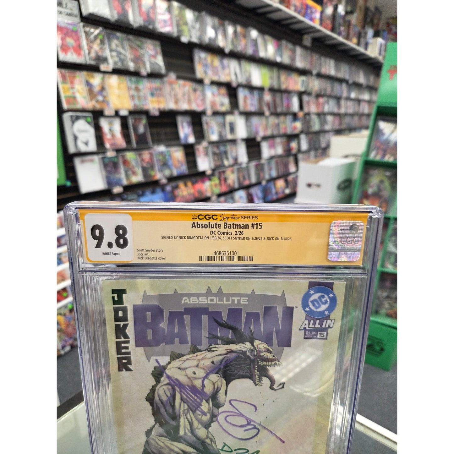 Absolute Batman #15 (CGC 9.8) Signed by Jock, Scott Snyder & Nick Dragotta