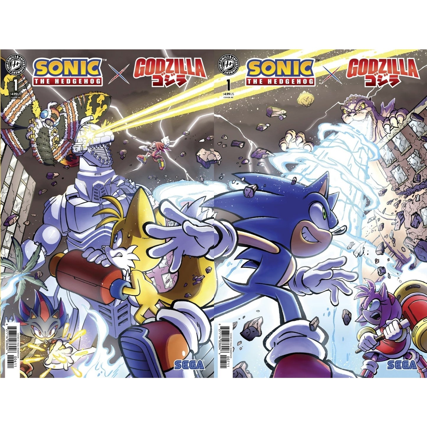 Sonic the Hedgehog X Godzilla #1 Paul Robertson, Syndicate Comics & Collectibles Exclusive Connecting Variant Set