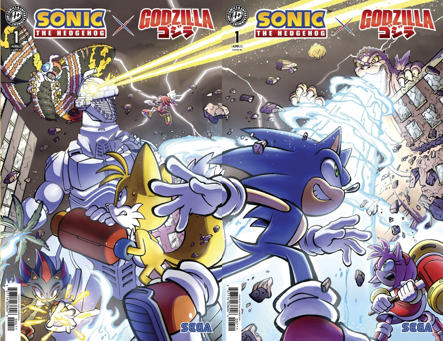 Sonic the Hedgehog X Godzilla #1 Paul Robertson, Syndicate Comics & Collectibles Exclusive Connecting Variant Set